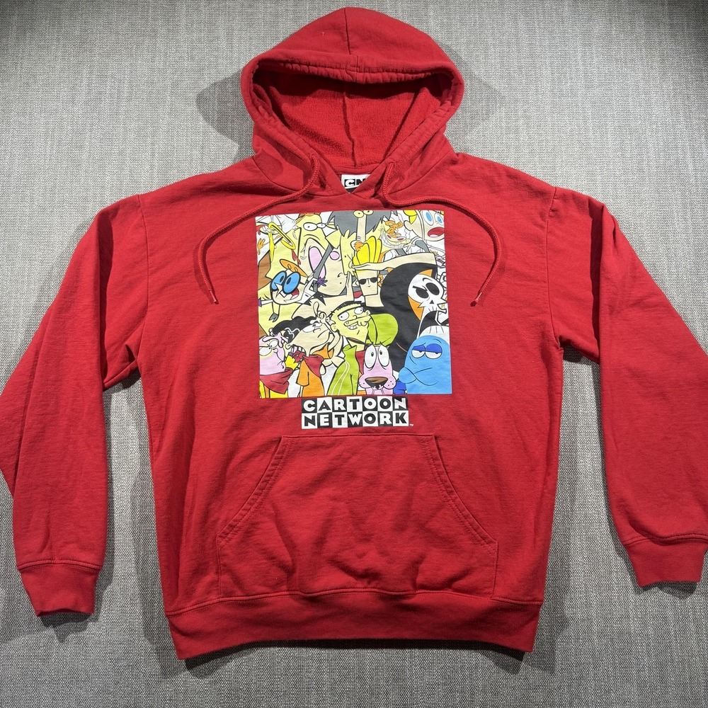 Cartoon Network Hoodie Mens Medium Red Characters Pullover Vintage